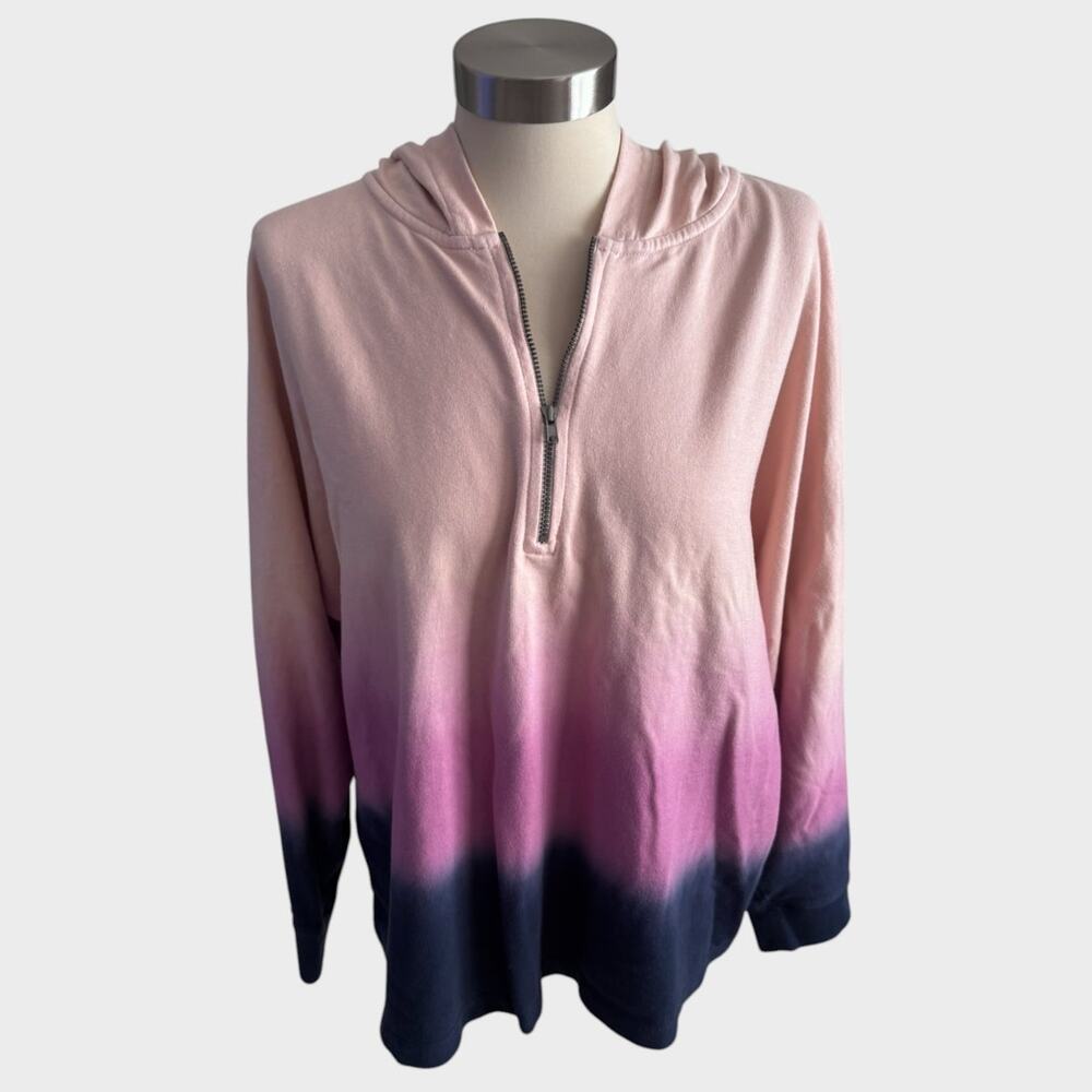 J. Jill Fit Womens Large Petite Quarter Zip Hooded Pink Purple Ombre Sweatshirt